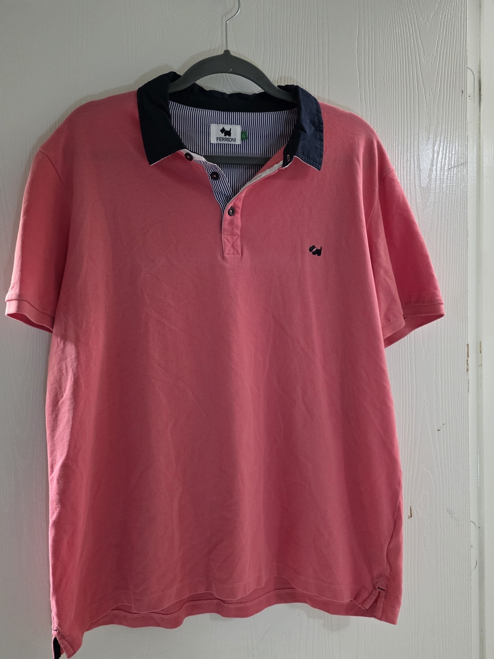 Ferrini Coral Pink Polo with Navy Contrast Collar